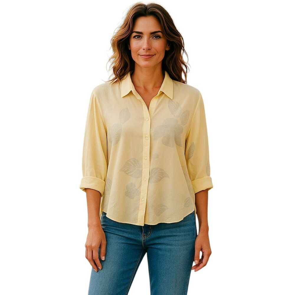 Kiko Blouse Women's Size 1x Yellow  Floral 100% Silk  New # 150